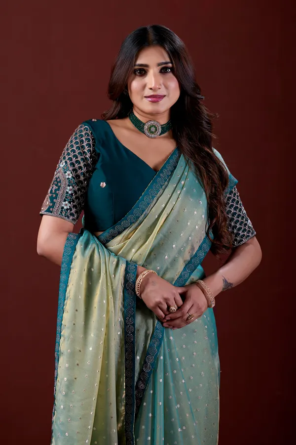 Teal_Georgette_Embellished_Saree_For_Women