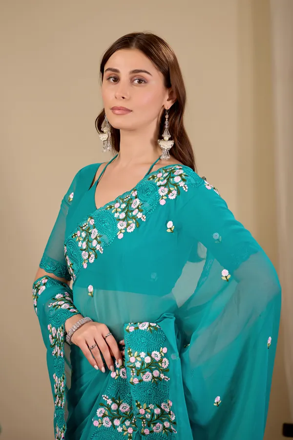 Teal_Georgette_Embroidered_Saree_for_Women