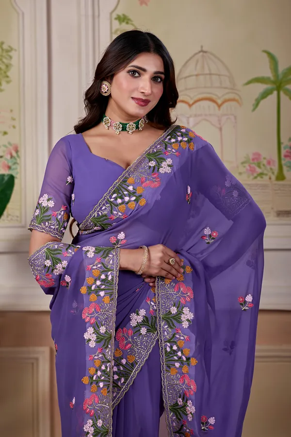 Purple_Floral_Embroidered_Saree_For_Women