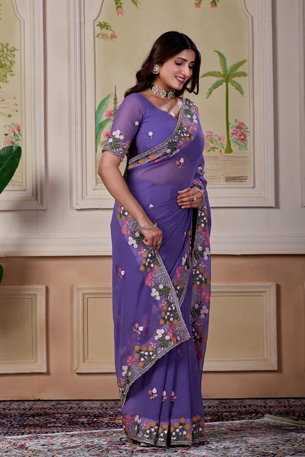 Purple_Floral_Embroidered_Saree_For_Women