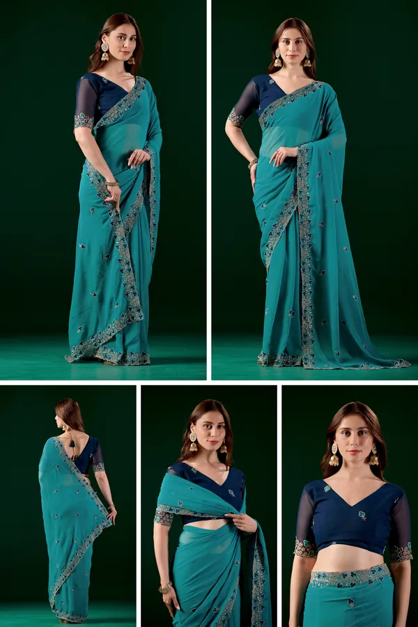 Teal_Embroidered_Saree_With_Blouse_for_Women