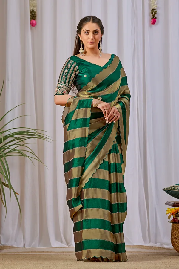 Green_Satin_Woven_Striped_Saree_For_Women