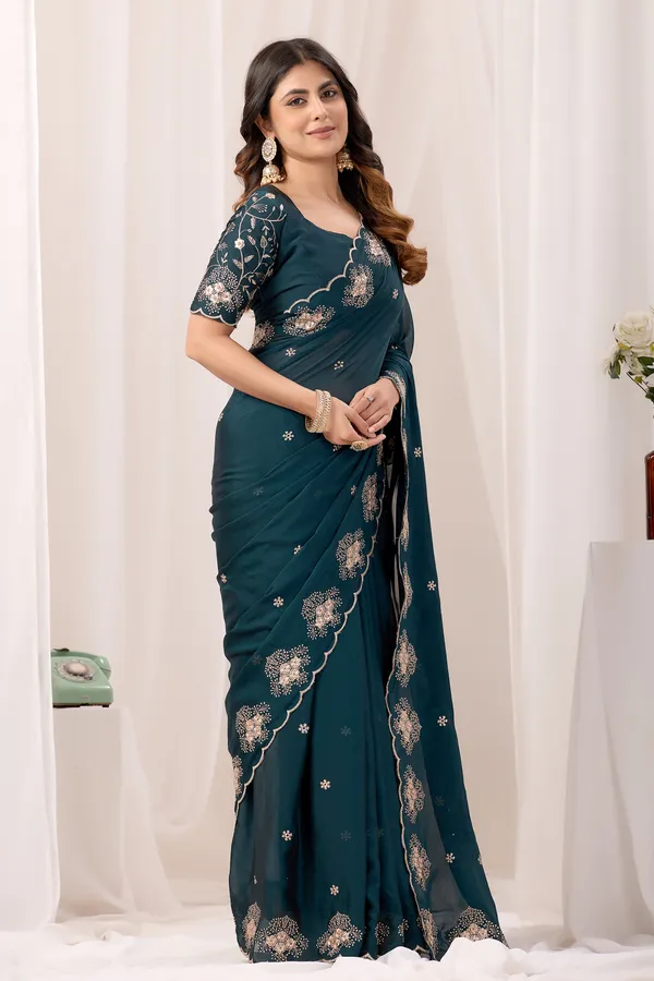 Teal_Georgette_Embroidered_Saree_for_Women