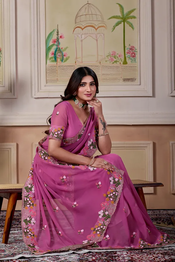 Pink_Georgette_Floral_Embroidered_Saree_For_Women