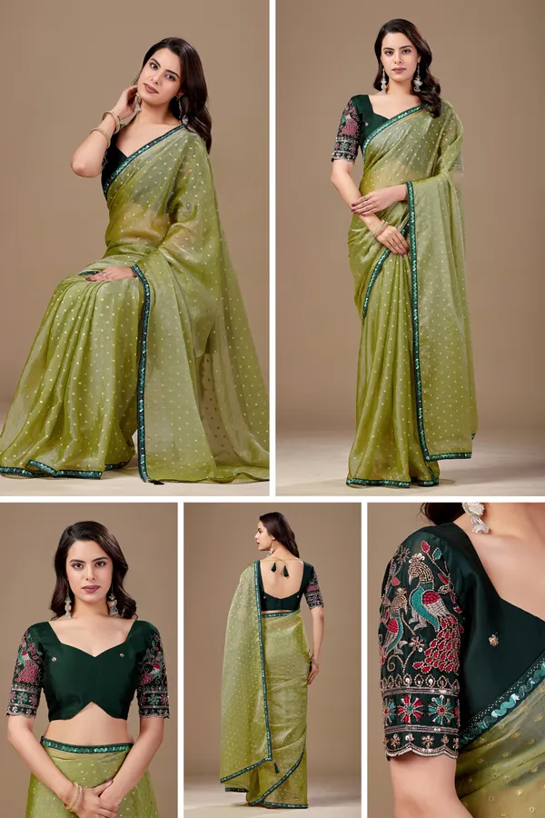 Olive_Sheer_Printed_Saree_With_Embroidered_Blouse_For_Women