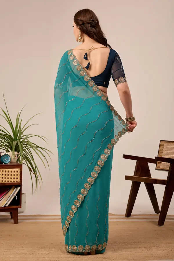 Teal_Georgette_Embellished_Saree_for_Women