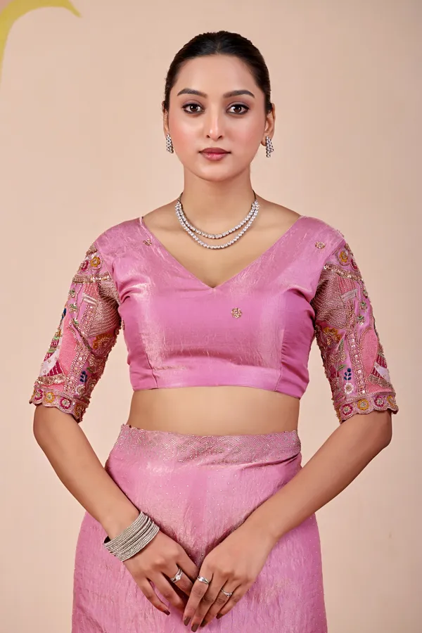 Pink_Textured_Saree_With_Embroidered_Blouse_For_Women