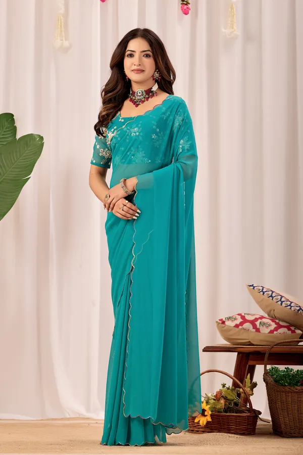 Teal_Embellished_Saree_For_Women