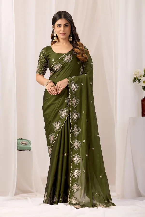 Olive_Green_Embroidered_Saree_For_Women