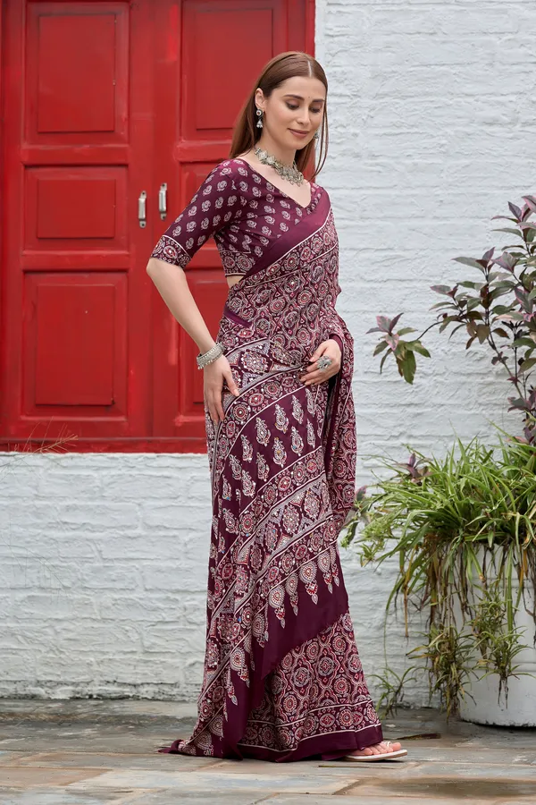 Maroon_Printed_Saree_Set_for_Women