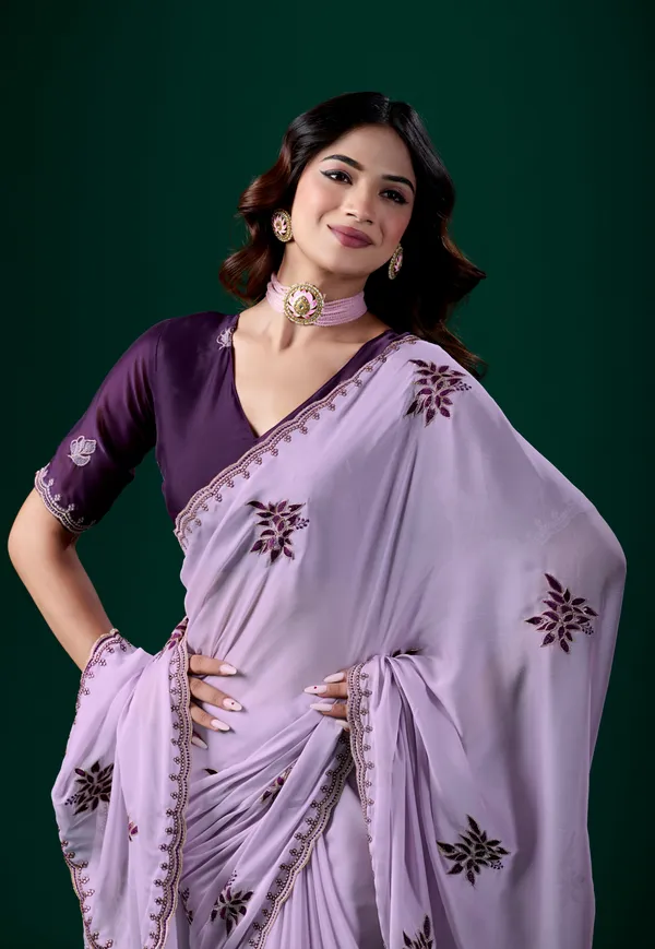 Lavender_Floral_Print_Saree_For_Women