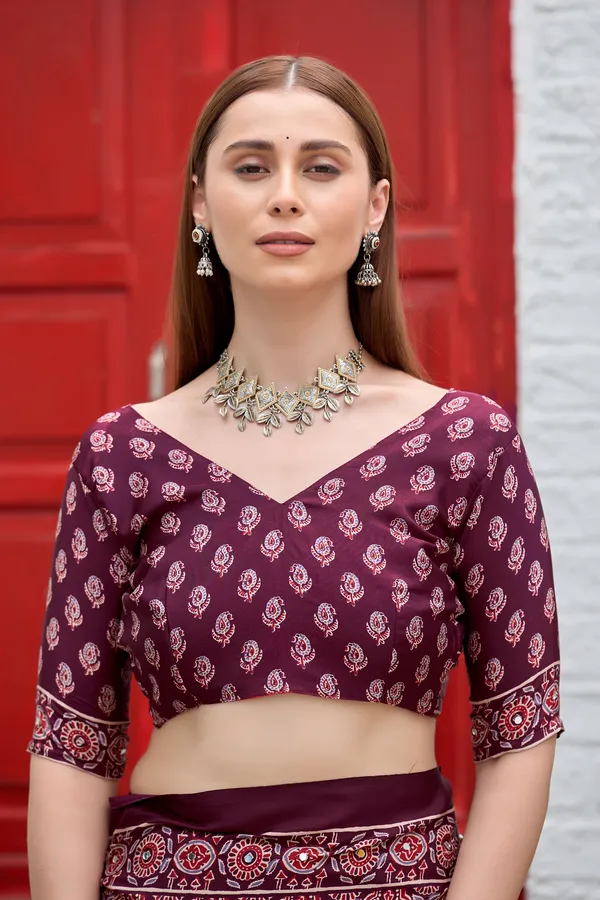 Maroon_Printed_Saree_Set_for_Women
