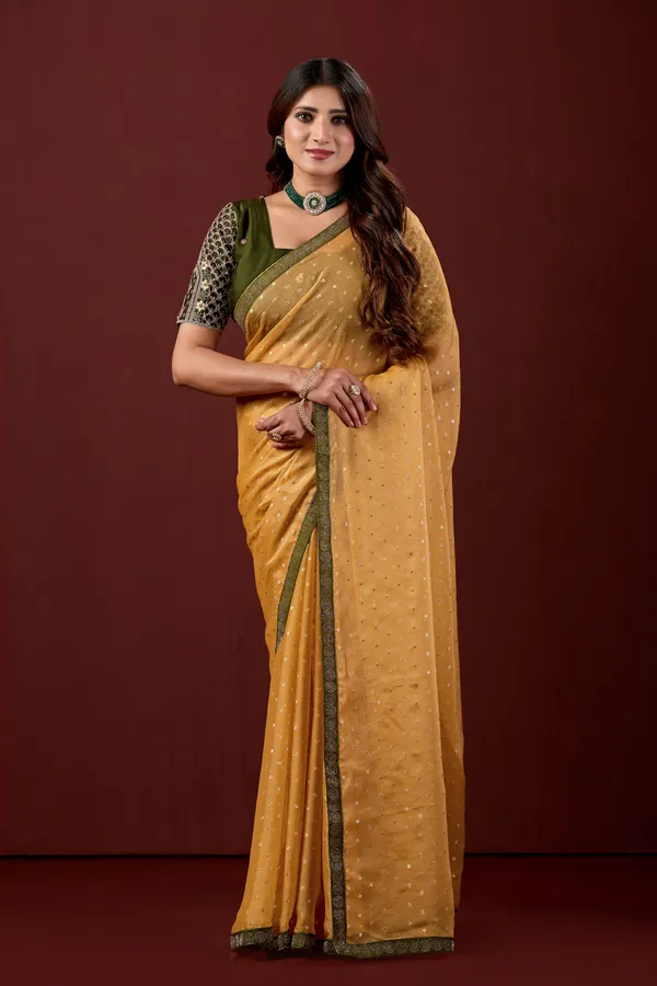 Mustard_Embellished_Saree_With_Blouse_For_Women