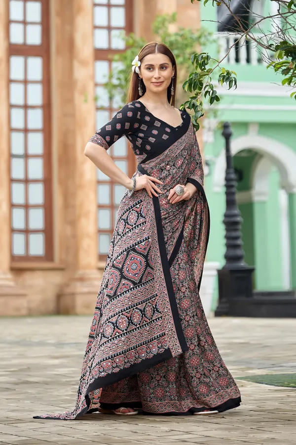 Black_Printed_Saree_With_Blouse_for_Women