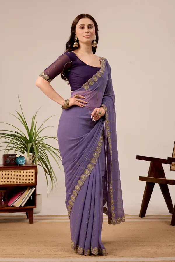 Purple_Georgette_Embroidered_Scallop_Border_Saree_For_Women