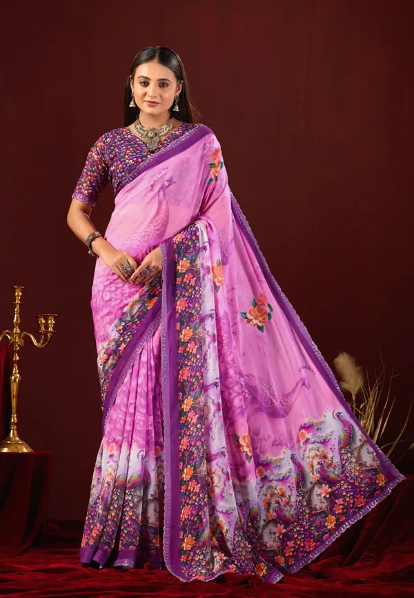 Purple_Printed_Saree_With_Blouse_For_Women