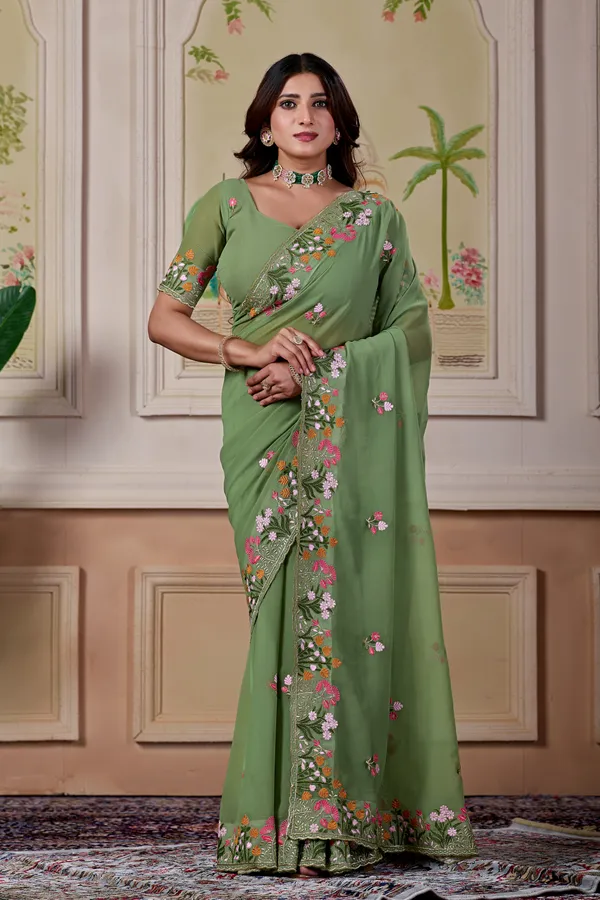 Green_Floral_Embroidered_Saree_For_Women