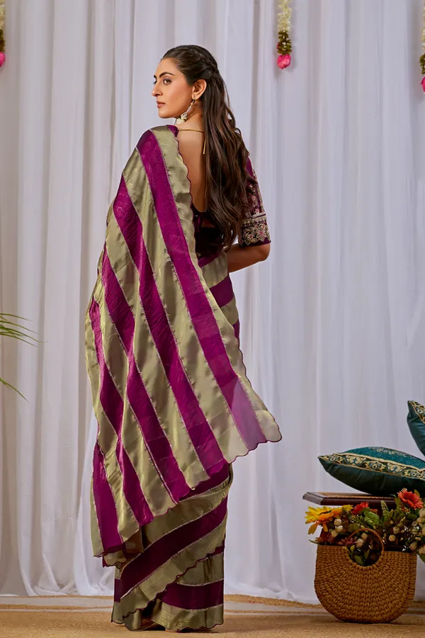 Maroon_Gold_Striped_Saree_For_Women