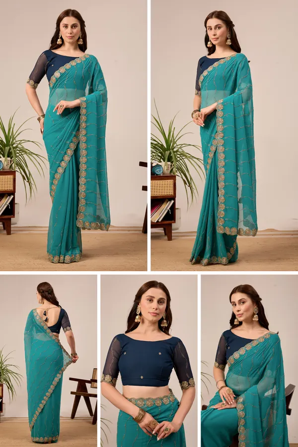 Teal_Georgette_Embellished_Saree_for_Women