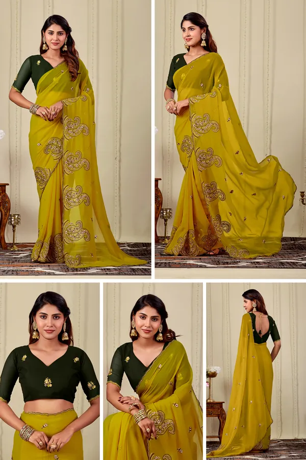 Mustard_Embroidered_Saree_With_Blouse_for_Women