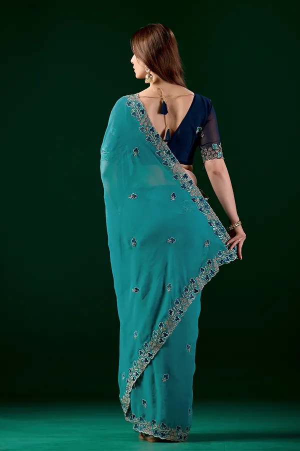 Teal_Embroidered_Saree_With_Blouse_for_Women