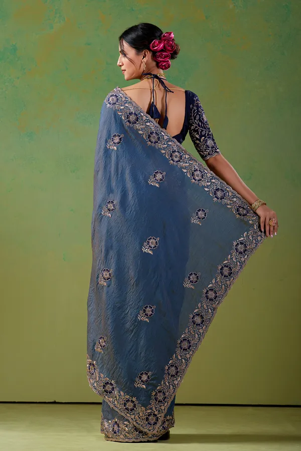 Blue_Embroidered_Saree_For_Women