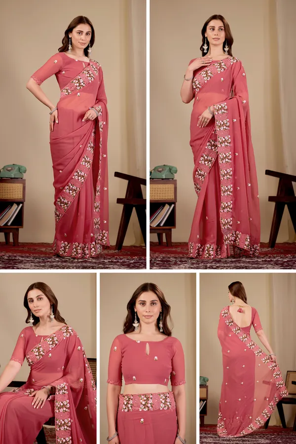 Pink_Georgette_Floral_Embellished_Saree_For_Women