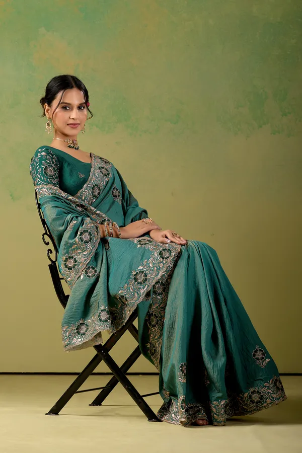 Teal_Embroidered_Saree_For_Women