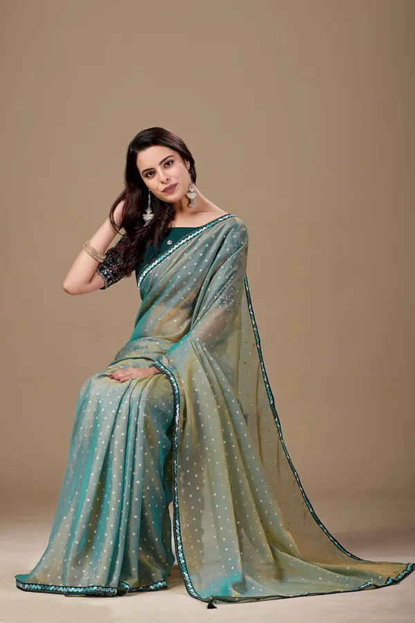 Green_Embellished_Saree_With_Blouse_For_Women