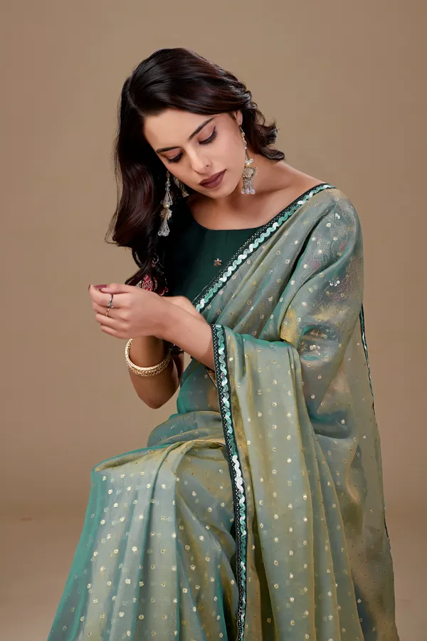 Green_Embellished_Saree_With_Blouse_For_Women