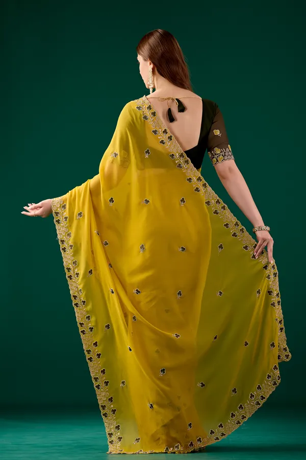 Yellow_Floral_Border_Saree_With_Blouse_For_Women