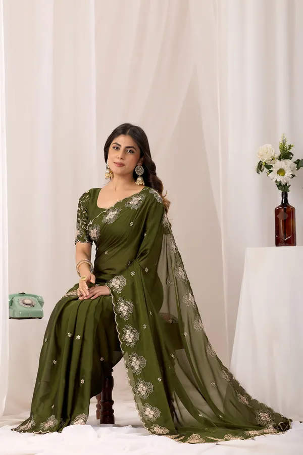 Olive_Green_Embroidered_Saree_For_Women