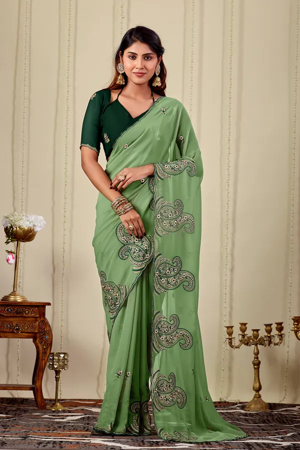 Green_Chiffon_Embellished_Saree_For_Women