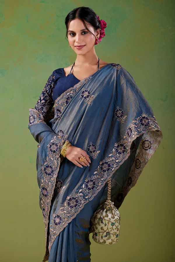 Blue_Embroidered_Saree_For_Women