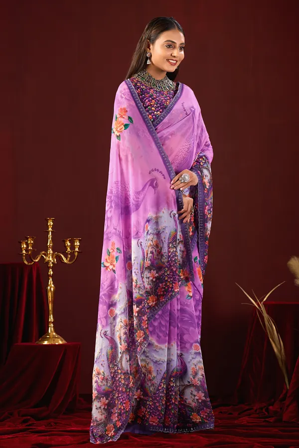 Purple_Printed_Saree_With_Blouse_For_Women
