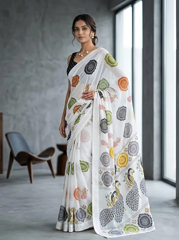 White_Jacquard_Premium_Saree_For_Women
