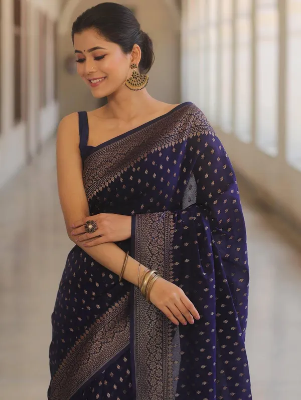 Navy_Blue_Jacquard_Premium_Saree_For_Women