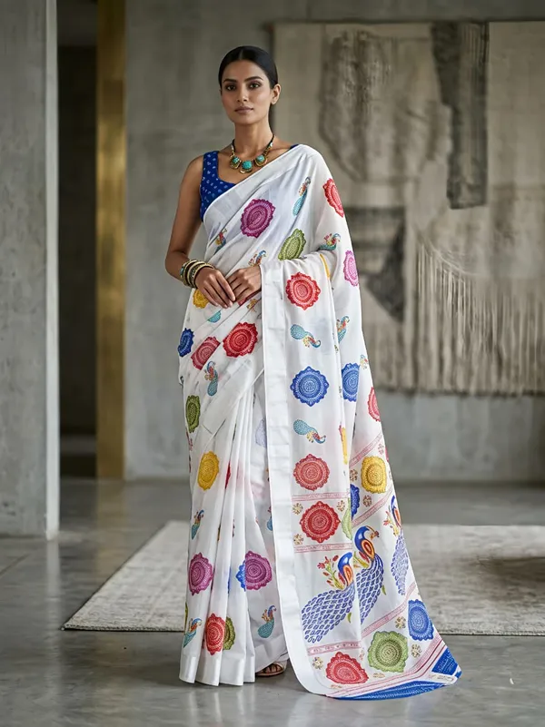 White_Jacquard_Premium_Saree_For_Women