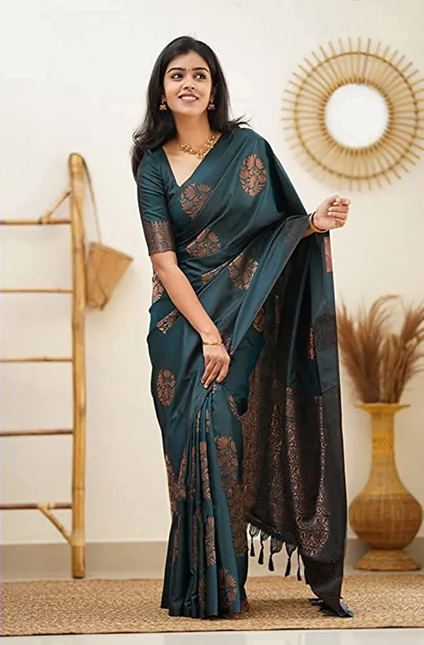 Teal_Jacquard_Premium_Saree_For_Women