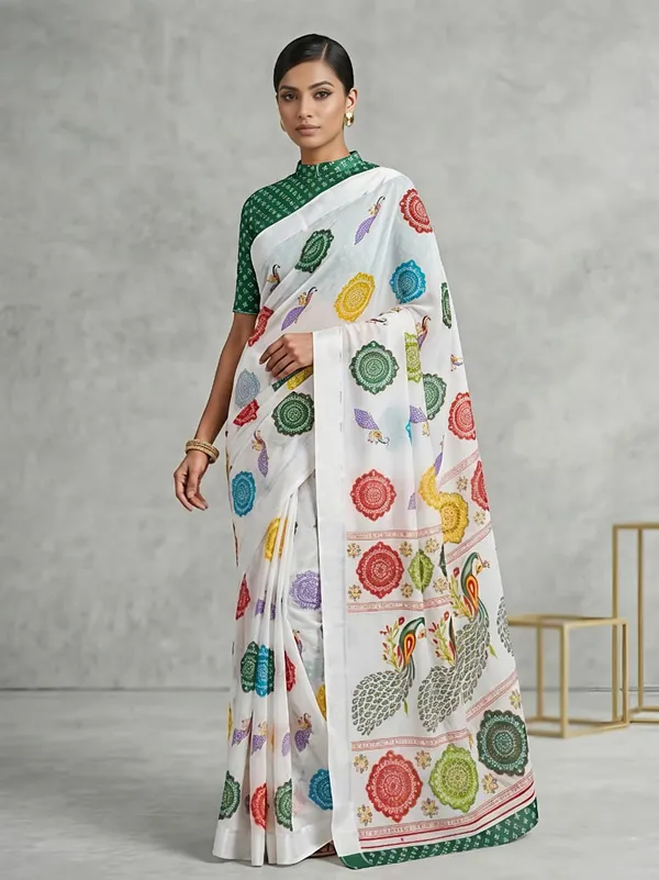 White_Jacquard_Premium_Saree_For_Women
