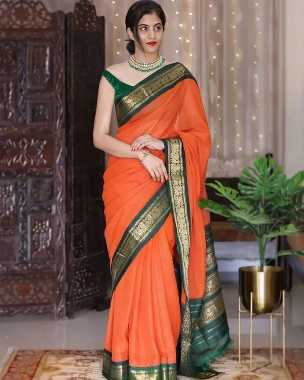 Orange_Jacquard_Premium_Saree_For_Women