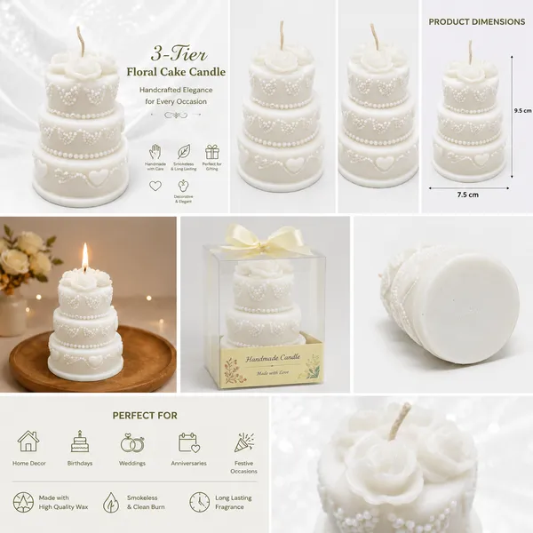 3_Tier_Floral_Cake_Candle_For_Home_Decor_(White)