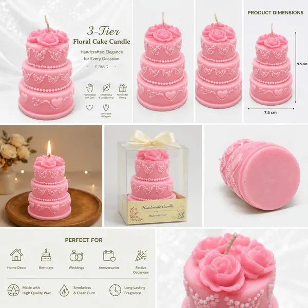 3_Tier_Floral_Cake_Candle_For_Home_Decor_Pink