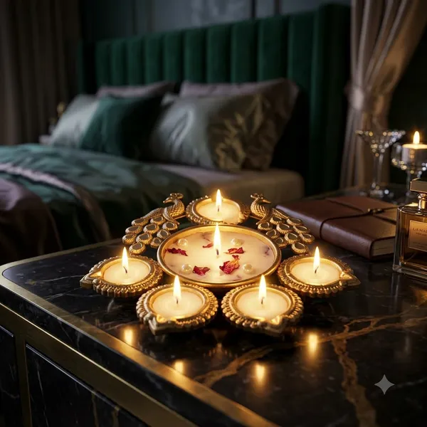 Goel_Vanya_Naturals_Soya_Wax_Peacock_Urli_Tealight_Candle_for_Home_Décor,_Bedroom,_Living_Room_&_Table_Decoration,_Decorative_Candle_for_Gifting,_Festive_Décor_&_Special_Occasions