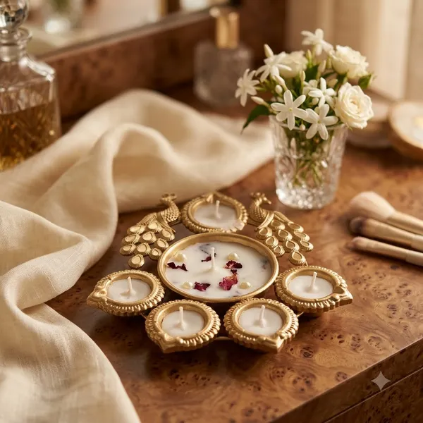 Goel_Vanya_Naturals_Soya_Wax_Peacock_Urli_Tealight_Candle_for_Home_Décor,_Bedroom,_Living_Room_&_Table_Decoration,_Decorative_Candle_for_Gifting,_Festive_Décor_&_Special_Occasions
