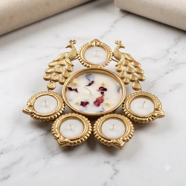 Goel_Vanya_Naturals_Soya_Wax_Peacock_Urli_Tealight_Candle_for_Home_Décor,_Bedroom,_Living_Room_&_Table_Decoration,_Decorative_Candle_for_Gifting,_Festive_Décor_&_Special_Occasions