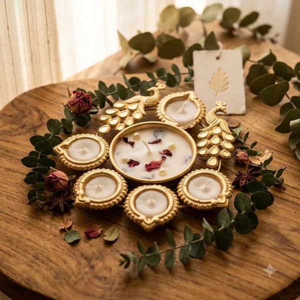 Goel_Vanya_Naturals_Soya_Wax_Peacock_Urli_Tealight_Candle_for_Home_Décor,_Bedroom,_Living_Room_&_Table_Decoration,_Decorative_Candle_for_Gifting,_Festive_Décor_&_Special_Occasions