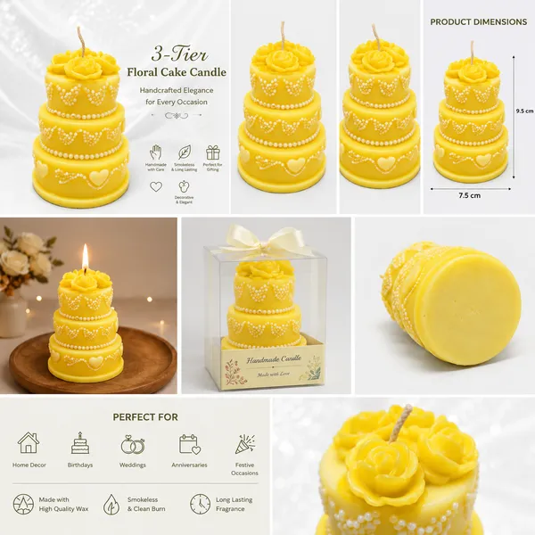 3_Tier_Floral_Cake_Candle,_White