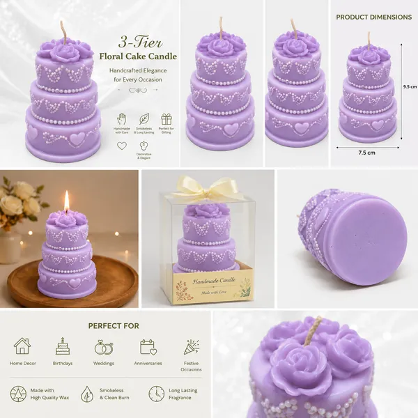 3_Tier_Floral_Cake_Candle_For_Home_Decor_(Red)