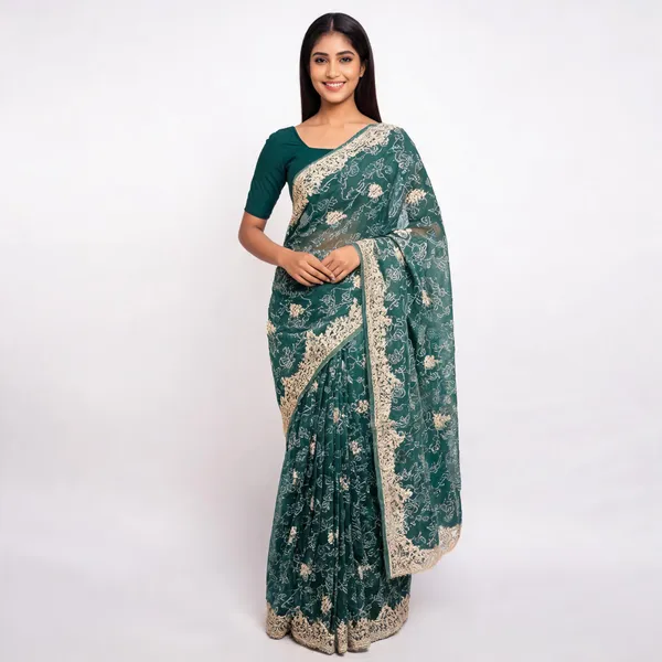 Teal_Chiffon_Saree_For_Women